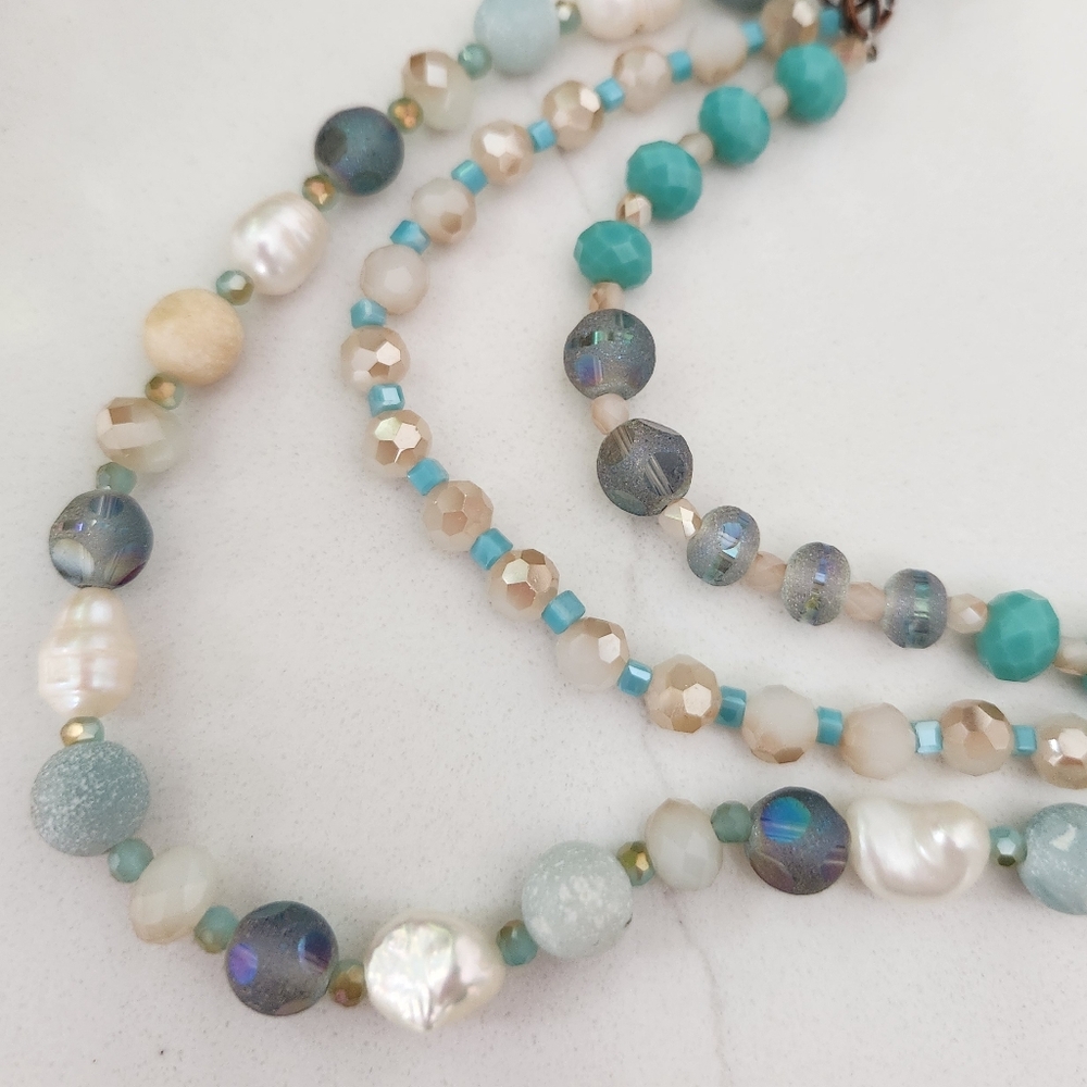 Vintage Multi Strand Beaded Necklace on Leather